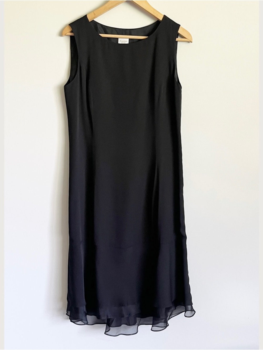 Garnet Hill Dress Size 10 Black LBD 100% Silk Sleeveless Drop Hem Layered Ruffle